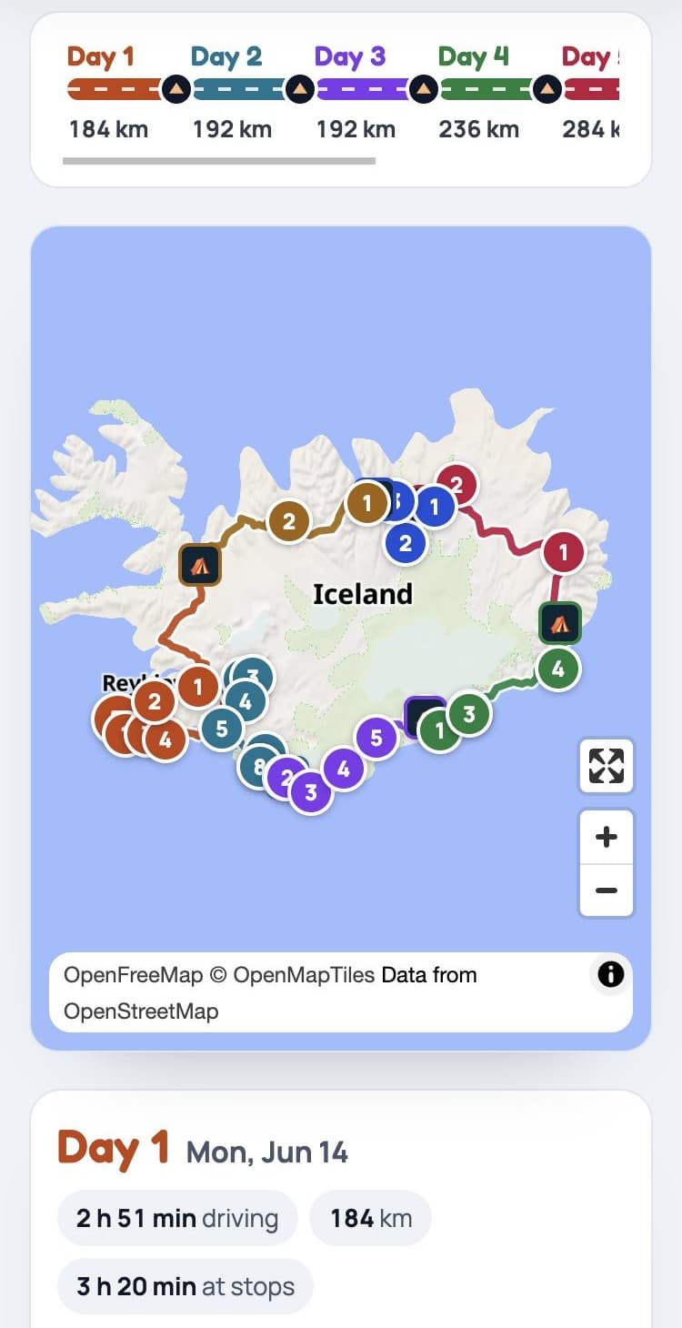 The Foxie trip planner on a phone