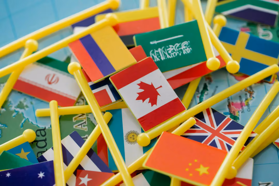 并排挂着的各国国旗
